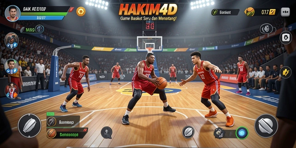 Tampilan antarmuka HAKIM4D dengan pemain basket yang beraksi.