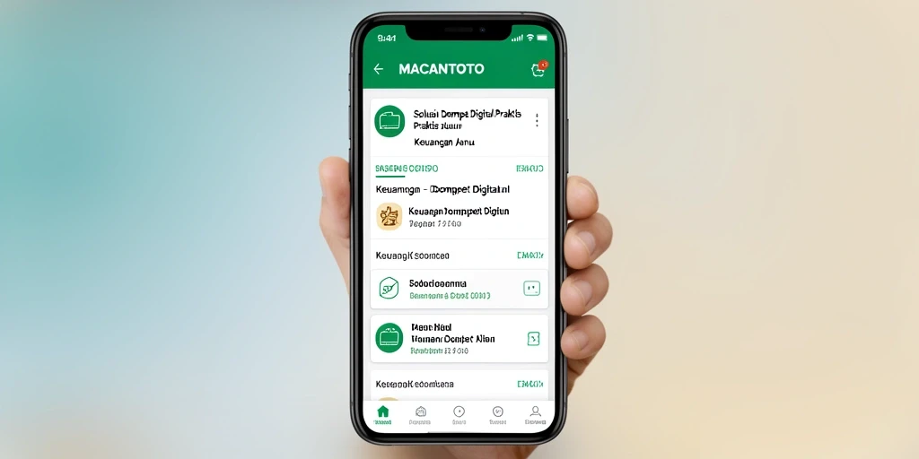 Tampilan antarmuka aplikasi MACANTOTO untuk Dompet Digital yang modern.