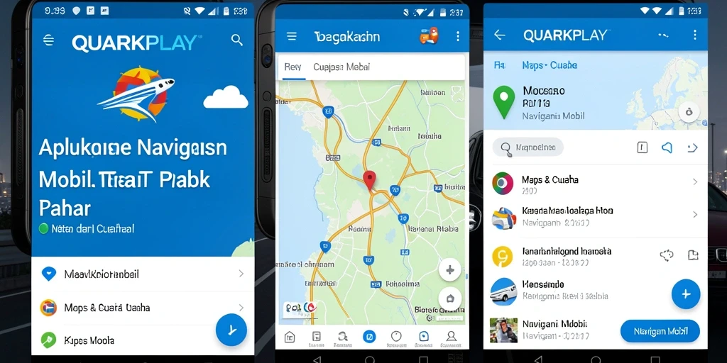 Tampilan antarmuka pengguna QUARKPLAY untuk Navigasi Mobil yang efektif.