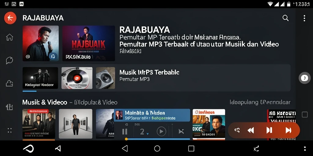 Tampilan utama RAJABUAYA dengan fitur Pemutar MP3 yang menarik.
